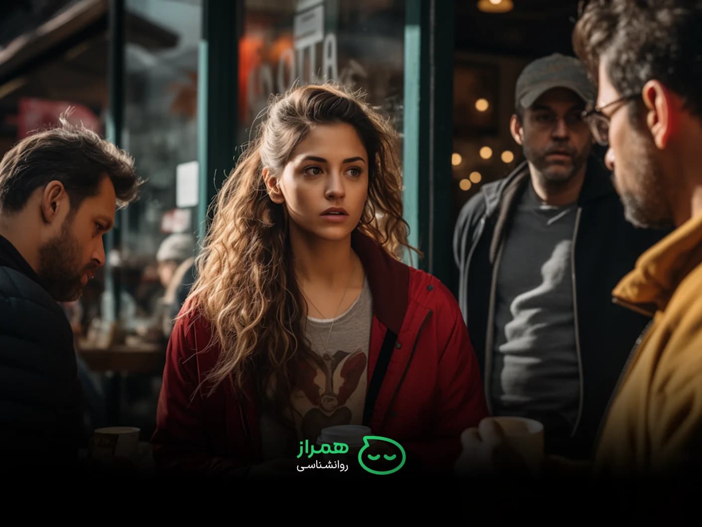 Young woman feeling anxious in a crowded social setting – social anxiety and emotional awareness – Hamraz Psychology